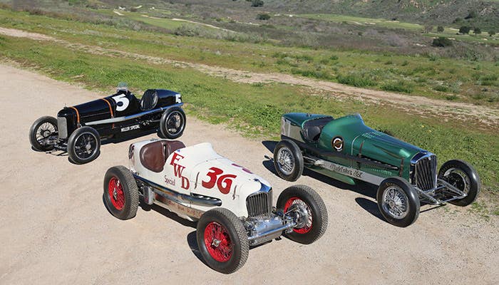 Selections from the Price Museum of Speed, including Miller and Studebaker race cars from the Golden Age of American Racing.