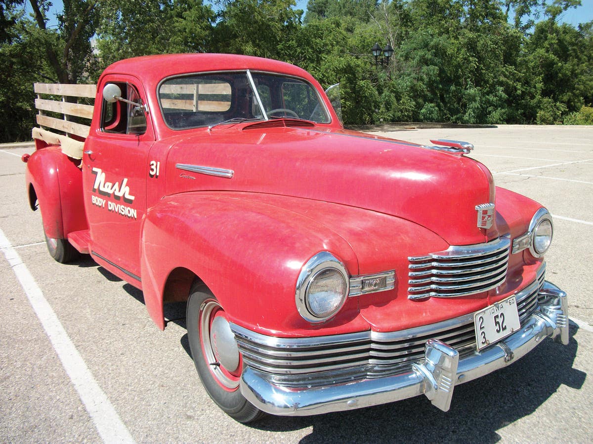 Jim Dworschack’s 1948 Nash pickup was originally used by the Nash factory in Milwaukee. He bought it in pieces and finished its restoration.