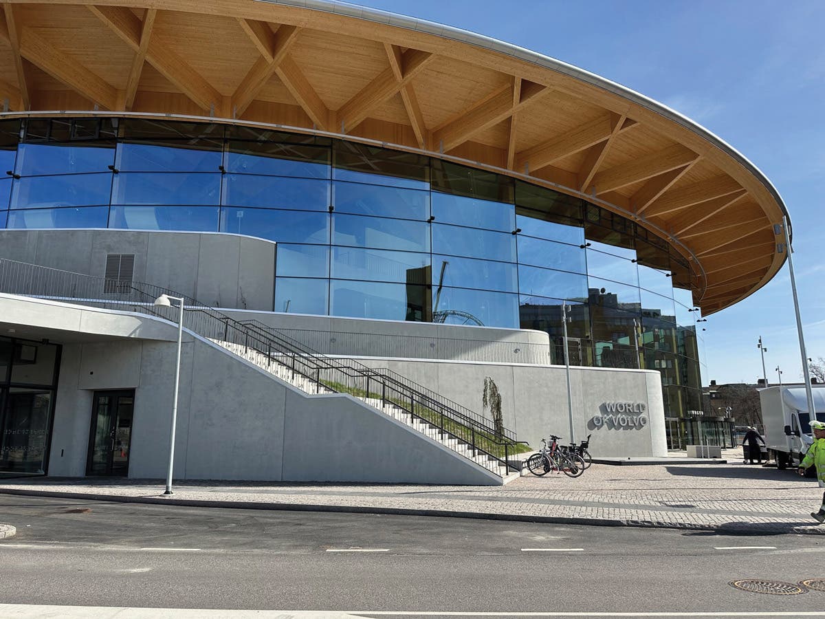 Volvo has built a stunning, new state-of-the-art museum in Gothenburg, Sweden, about 250 miles north of Stockholm. The tall, circular building is a soaring framework of light-colored, curved laminated “glulam” timber. The architects said they really “...pushed the boundaries of timber construction.”